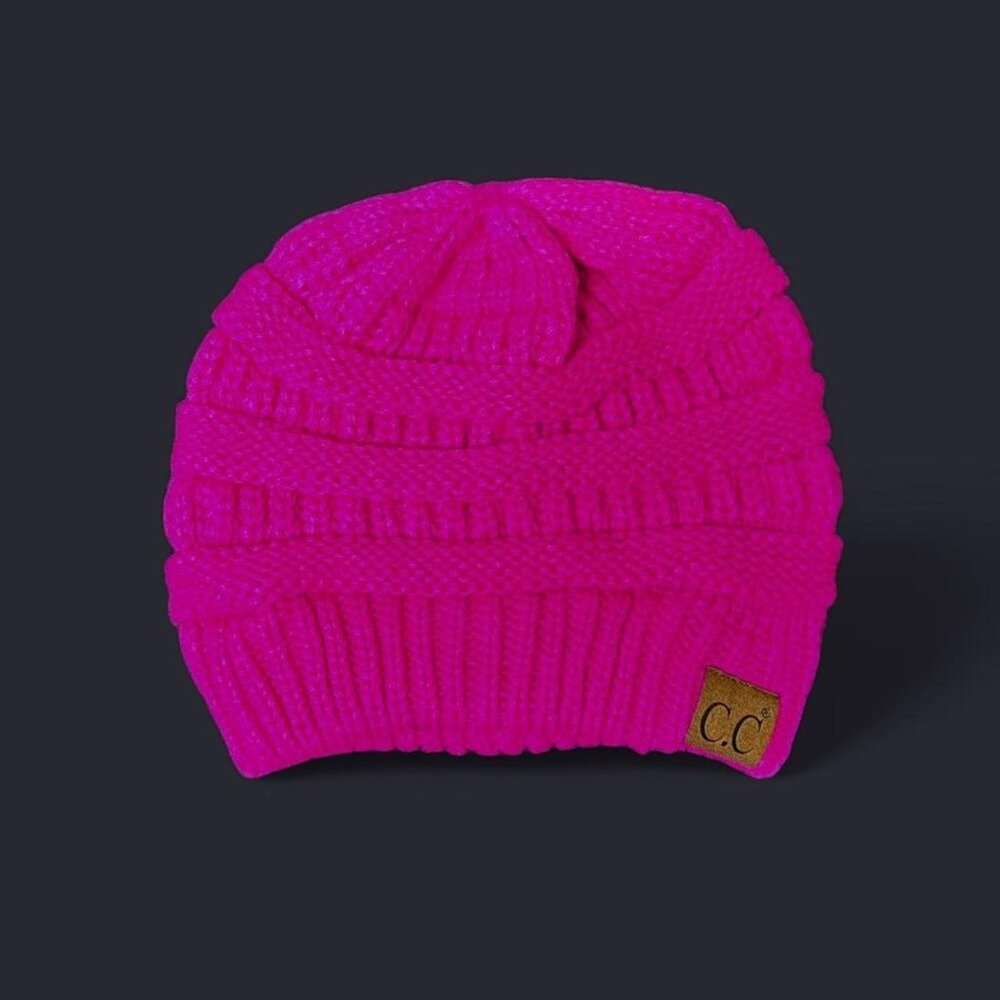 Hot pink knit C.C beanie / never worn, like-new